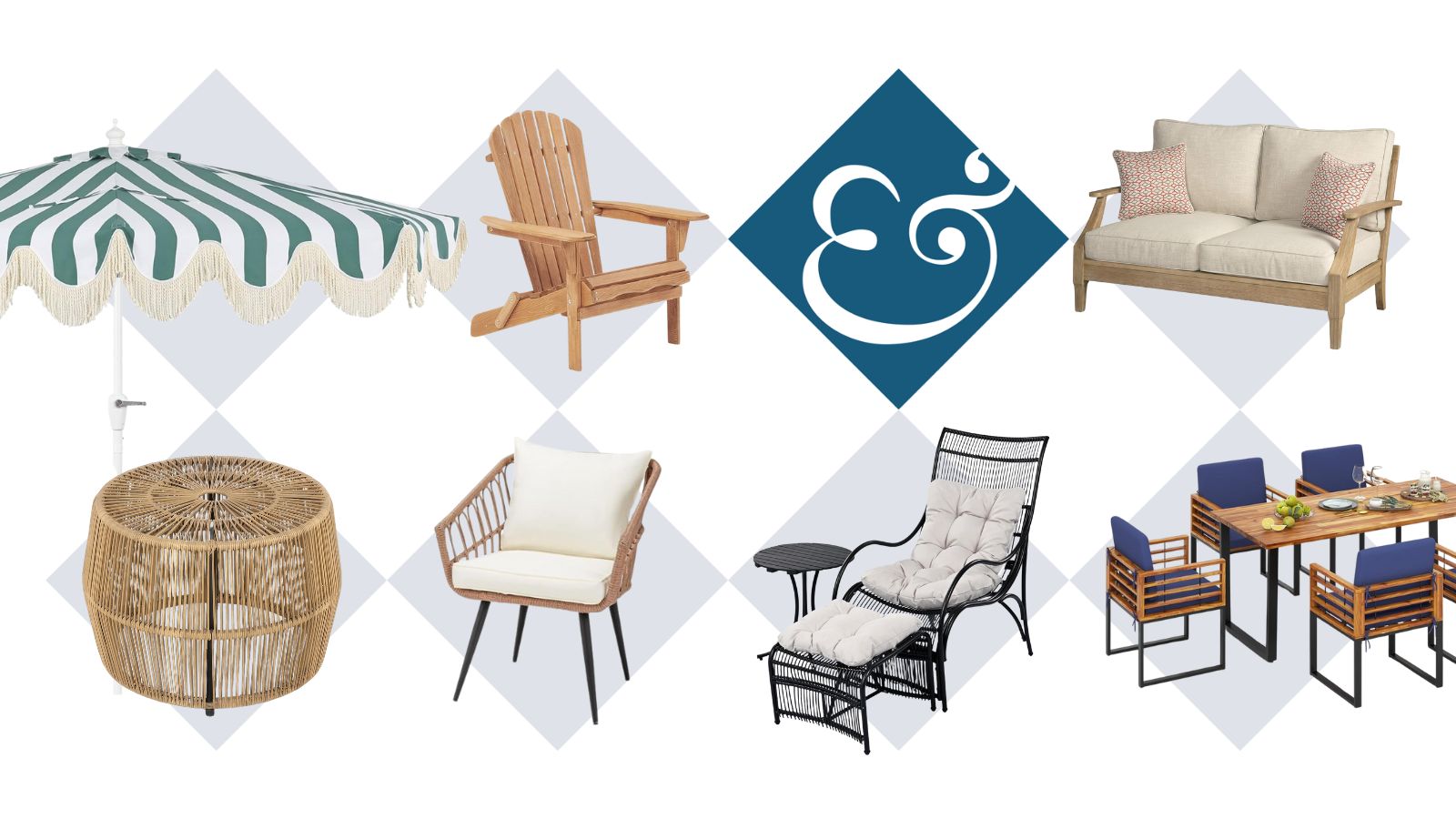 collage of amazon outdoor furniture and decor