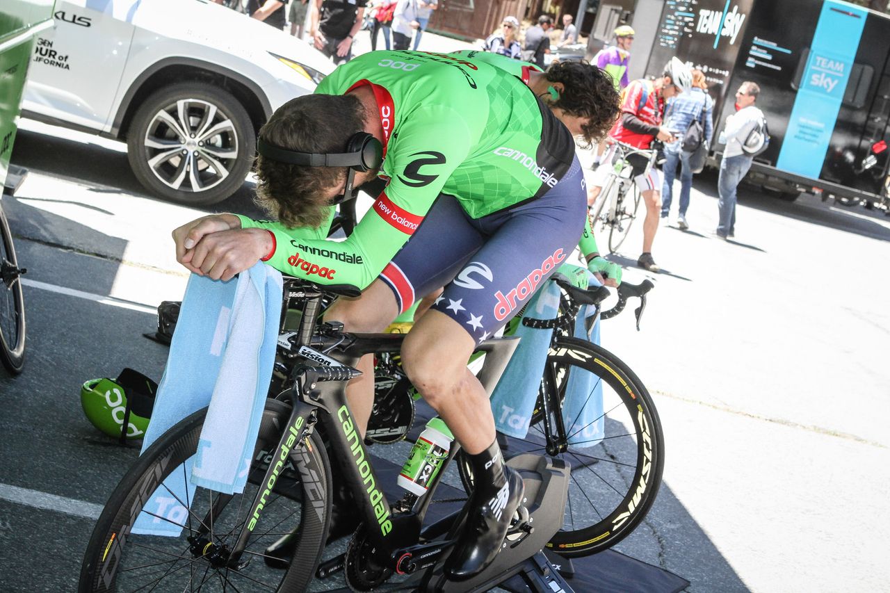 US national time trial champion Taylor Phinney warms up ahead of his thirteenth place finish on the stage