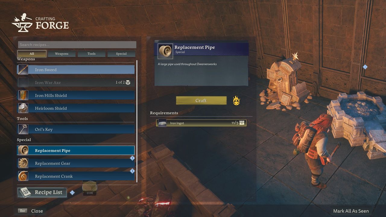 Return to Moria Steel Pickaxe - Crafting a replacement part