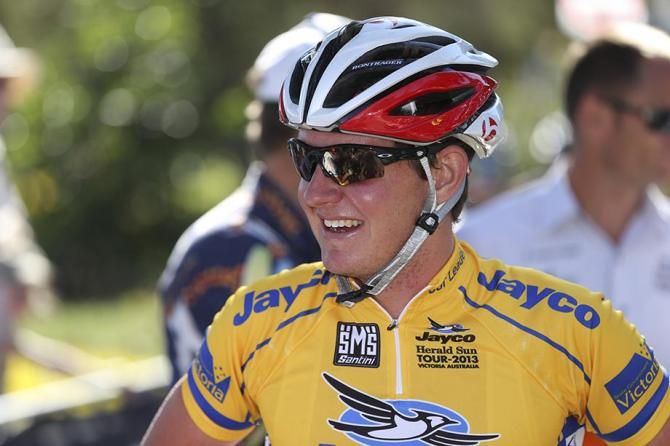 Jordan Kerby enjoying his time in the leaders jersey.