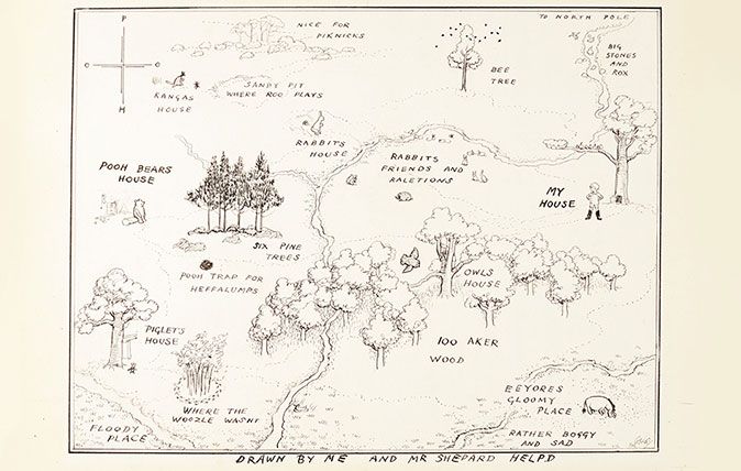 E. H. Shepard&#039;s map of Hundred Acre Wood in Winnie-the-Pooh