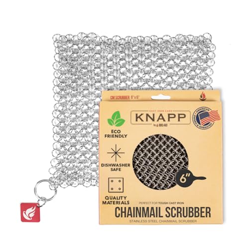 Knapp Made Cm Scrubber 6" Small Ring Cast Iron Scrubber - Cast Iron Cleaner for Hard Anodized Cookware, Pre-Seasoned Pans, Dutch Ovens, Iron Pans, Grills and Skillet. Chain Mail Scrubber Cast Iron