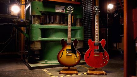 The Gibson 1950s and '60s ES-335 pictured on the factory floor in Nashville.