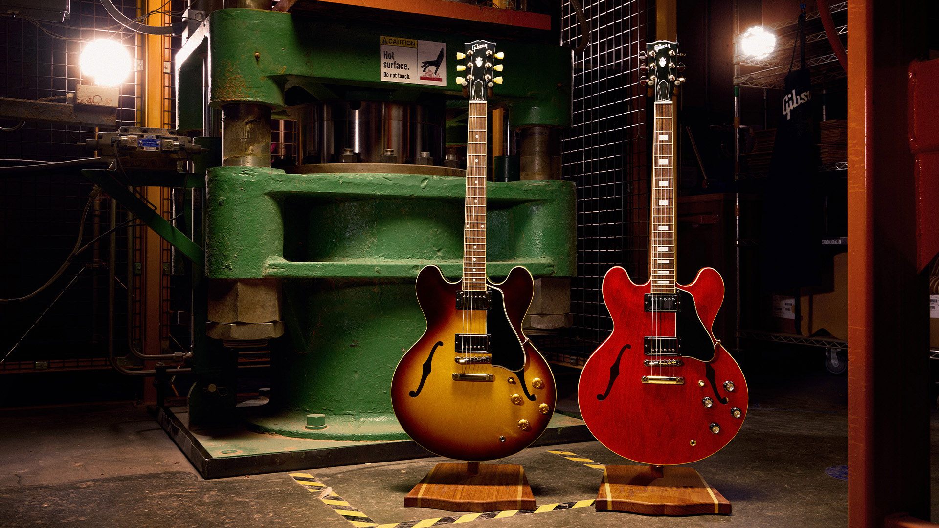 The Gibson 1950s and '60s ES-335 pictured on the factory floor in Nashville.
