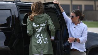 Melania Trump wearing her notorious Zara jacket