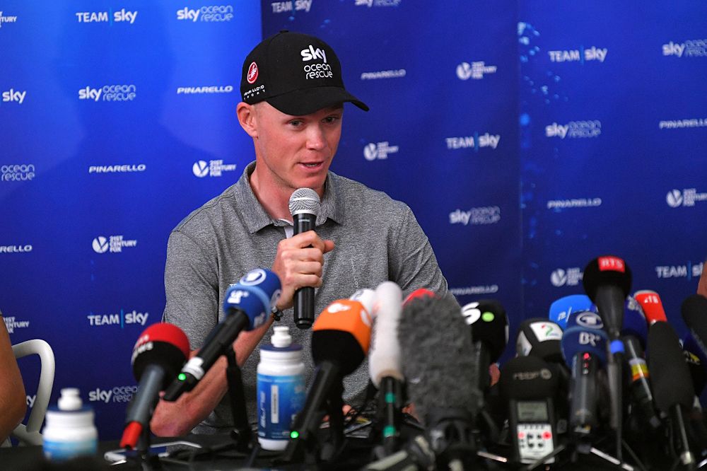 Chris Froome (Team Sky) meets with the press ahead of the Grand Depart at the 2018 Tour de France
