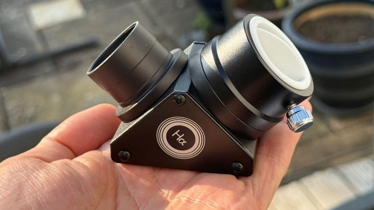 The Hydrogen-alpha filter diagonal piece from the Sky-Watcher Heliostar 76mm H-alpha solar telescope.
