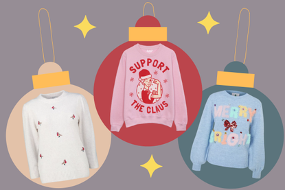 a collage of the best Christmas jumpers for women