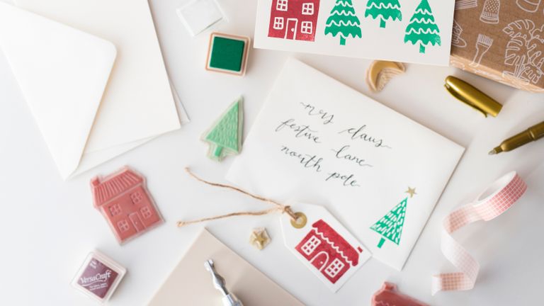 A DIY Christmas card idea featuring a Linoprint Cards and Tags Kit - Craftosity