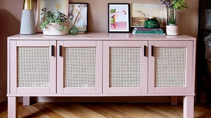 pink rattan cabinet DIY project 
