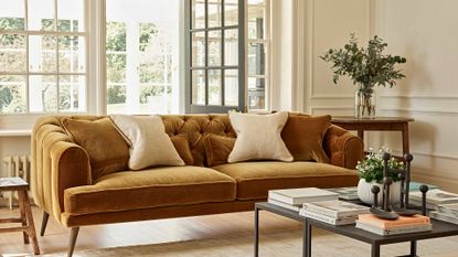 Warm-minimalist living room with sofa