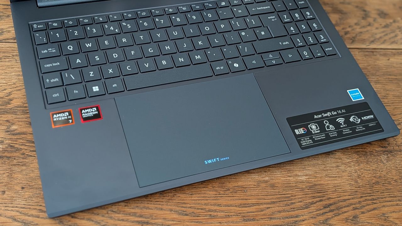 The Acer Swift Go 16 AI on a desk