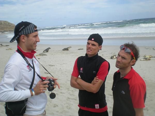 Before the Tour Down Under in January, Mathieu Drujon (l) accompanied Luis Leon Sanchez and Alejandro Valverde to Kangaroo Island.