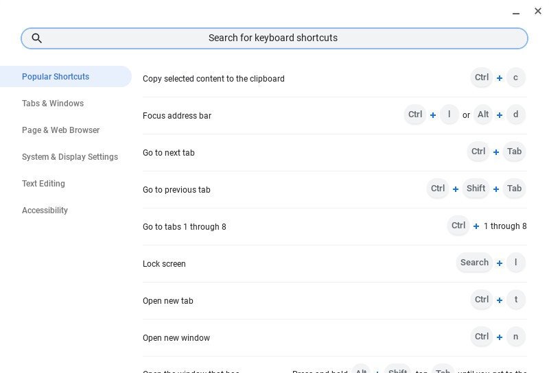 Chromebook keyboard shortcuts