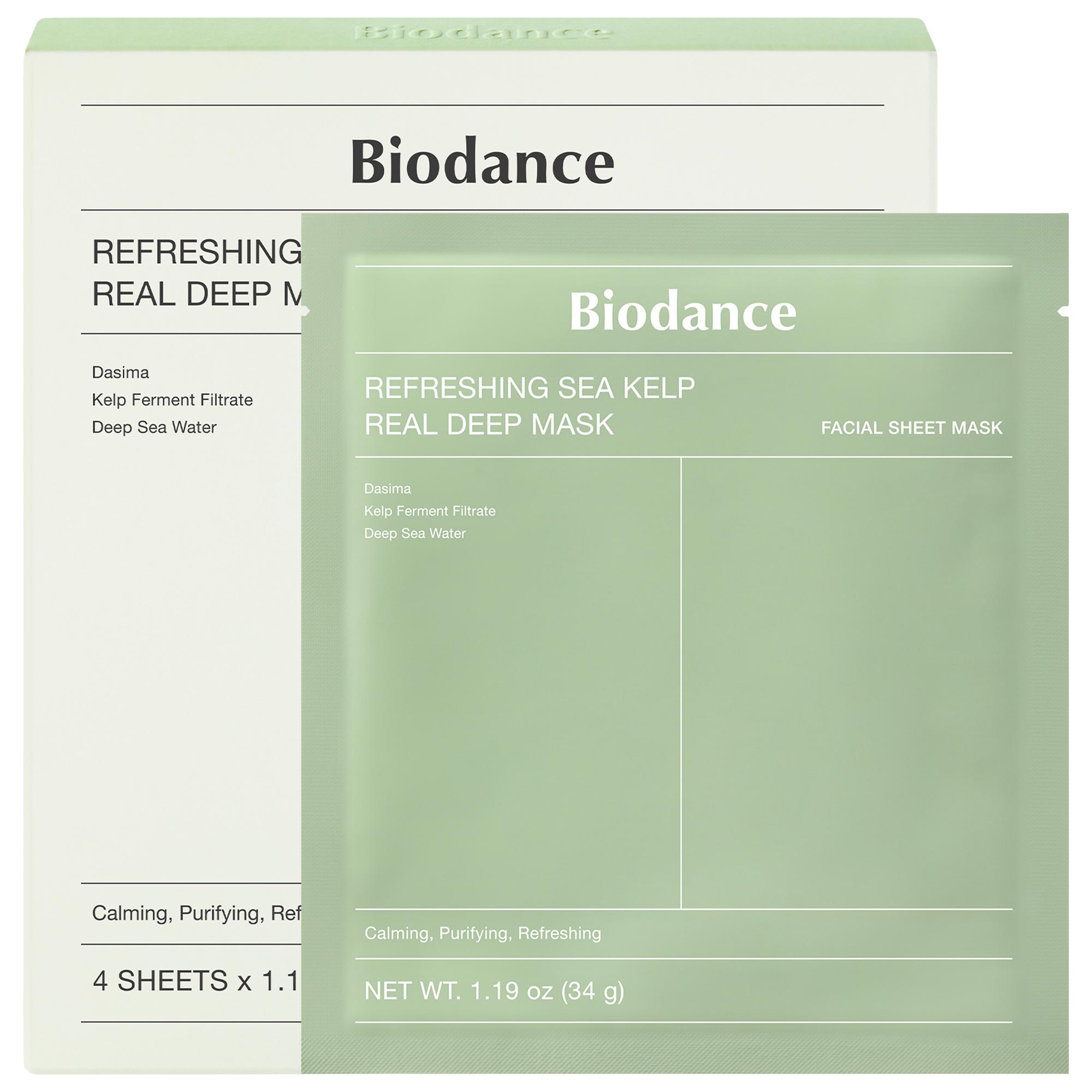 Refreshing Sea Kelp Real Deep Mask - 4 Pack for Calming 
Sebum Control