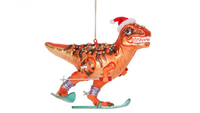 Glass Skiing Dinosaur Christmas Decoration