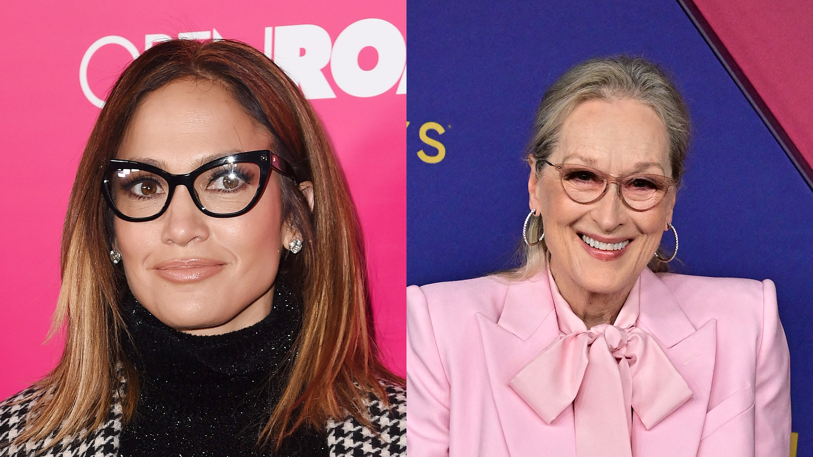 Jennifer Lopez and Meryl Streep wearing cat's eye glasses