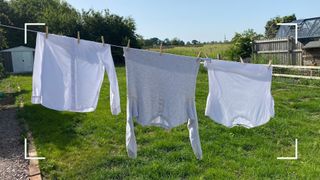 Clothes hanging on the washing line in the sun