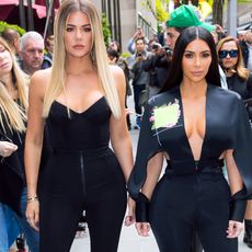 Kim Kardashian and Khloe Kardashian at NBC Upfronts on May 15, 2017 in New York City