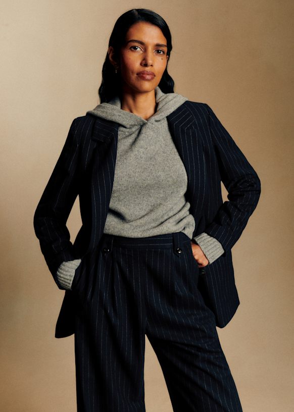 Chelsea Jacket - Navy Ecru Tennis Stripes - Recycled Polyester - S&amp;eacute;zane