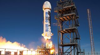 Blue Origin's New Shepard suborbital vehicle lifting off