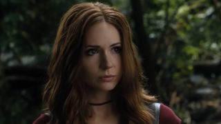 Martha Kaply/Ruby Roundhouse (Karen Gillan) looks ahead during a conversation in Jumanji: Welcome to the Jungle.