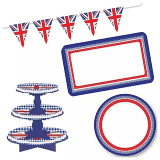 Matching union jack platter, afternoon tea stand and bunting