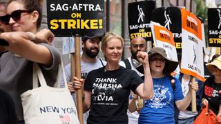 Actress Cynthia Nixon takes part in the SAG-AFTRA strikes