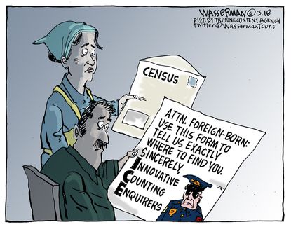 Political cartoon U.S. citizenship census question immigrants ICE