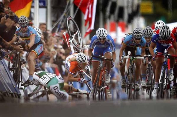 A crash in the junior women's sprint
