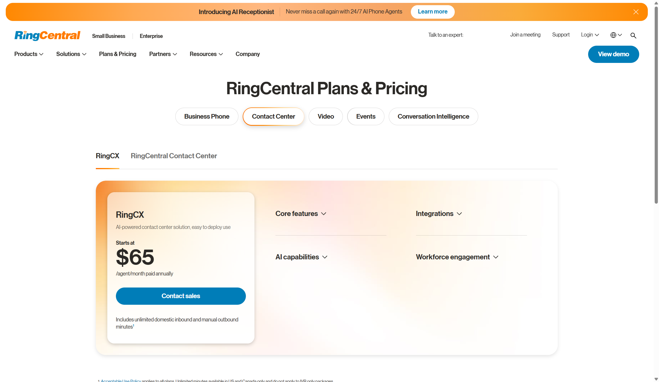 RingCentral Contact Center pricing