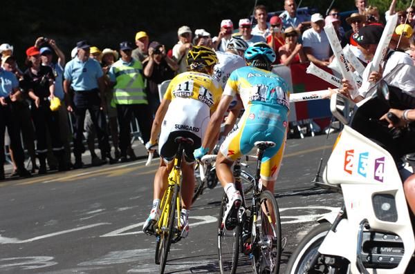 Andy Schleck leads Alberto Contador