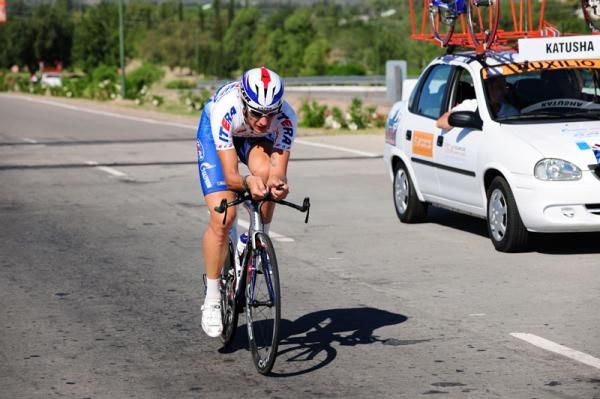 Filippo Pozzato (Katusha) holds form on the time trial