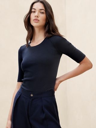 Ribbed elbow sleeve T-shirt