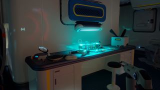 Subnautica 2 Repair Tool: A player looking at a Repair Tool fragment to scan on a desk inside a habitat.