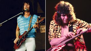 Pat Travers and Eddie Van Halen playing guitar in the 1980s