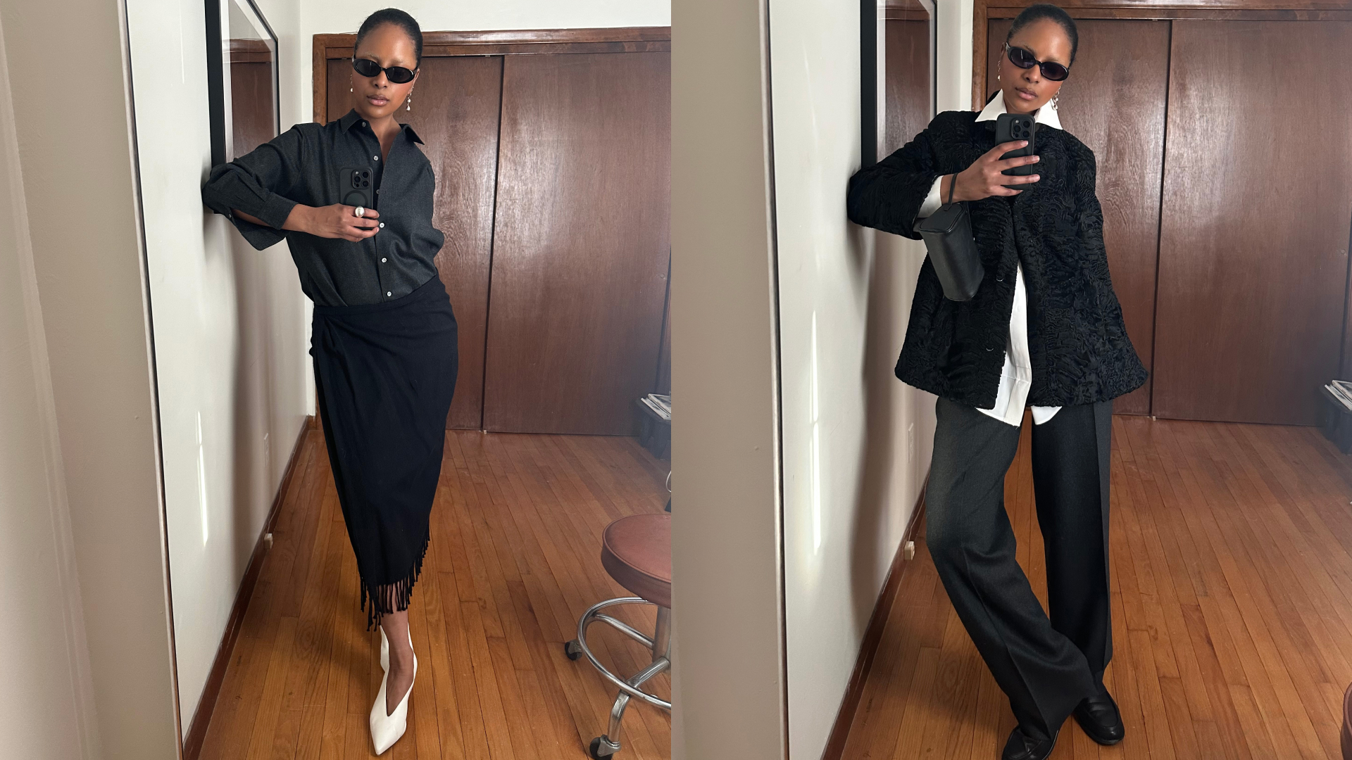 Maya Moore wearing black co-ordinated outfits