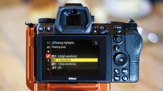 Rear LCD of Nikon Z6 II showing Peaking Level menu