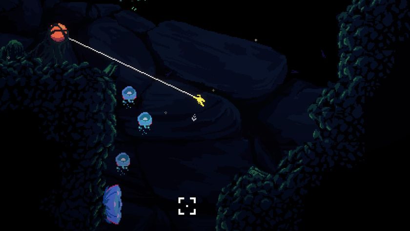 The player character grapples past a string of jellyfish in This Is No Cave.
