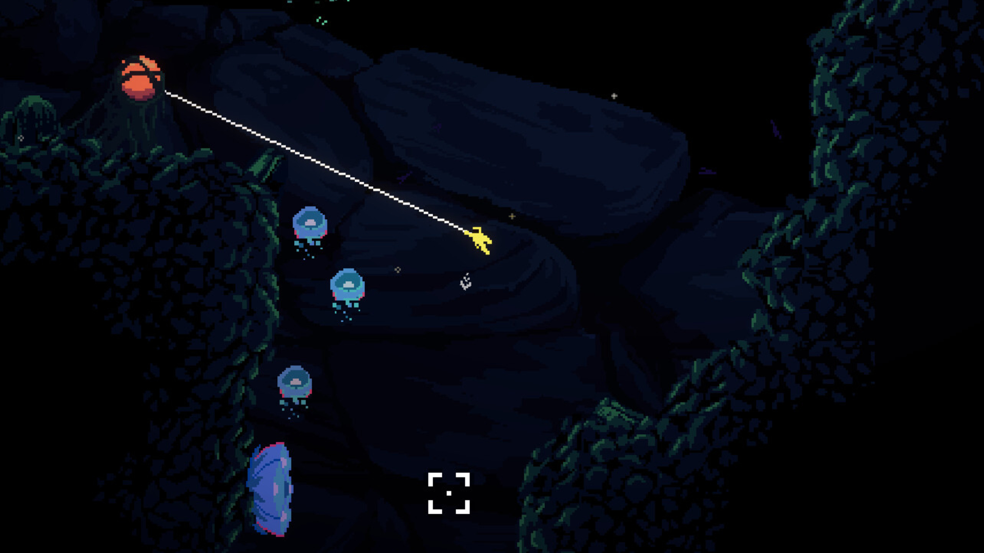 The player character grapples past a string of jellyfish in This Is No Cave.
