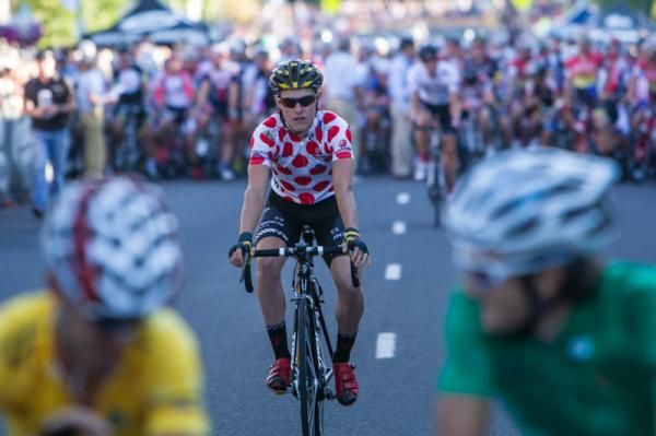 The mens jersey leaders get called to the line.