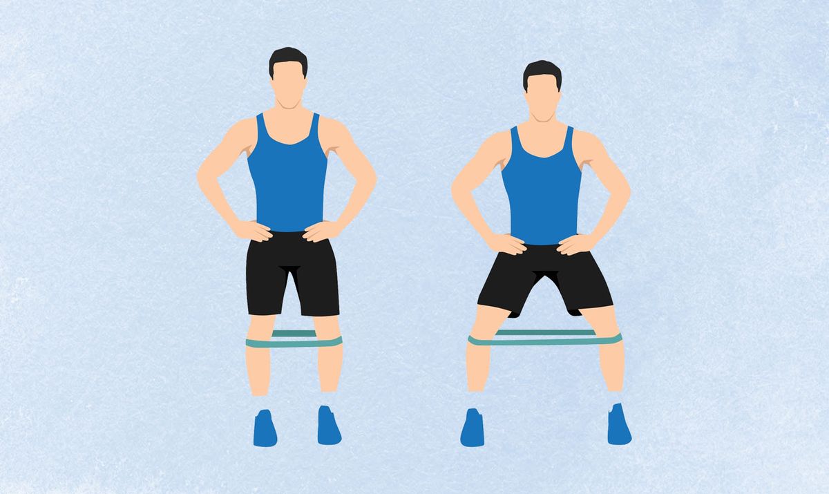 an illo of a man doing a lateral walk exercise