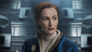 A concerned Mon Mothma looks around the Imperial Senate in Andor on Disney Plus