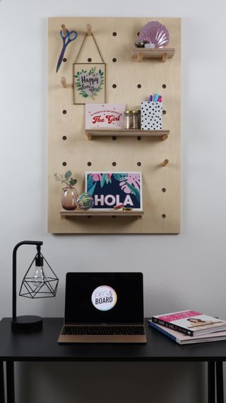 Peg board used in a home office