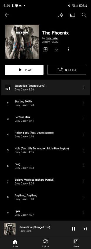 YouTube Music's old album UI on smartphone