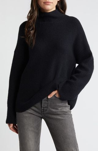 Relaxed Turtleneck Cotton Blend Sweater