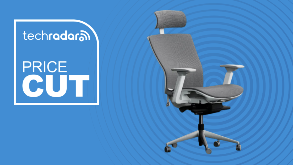 Autonomous ErgoChair Pro on a blue background next to a TechRadar badge reading 'Price Cut'