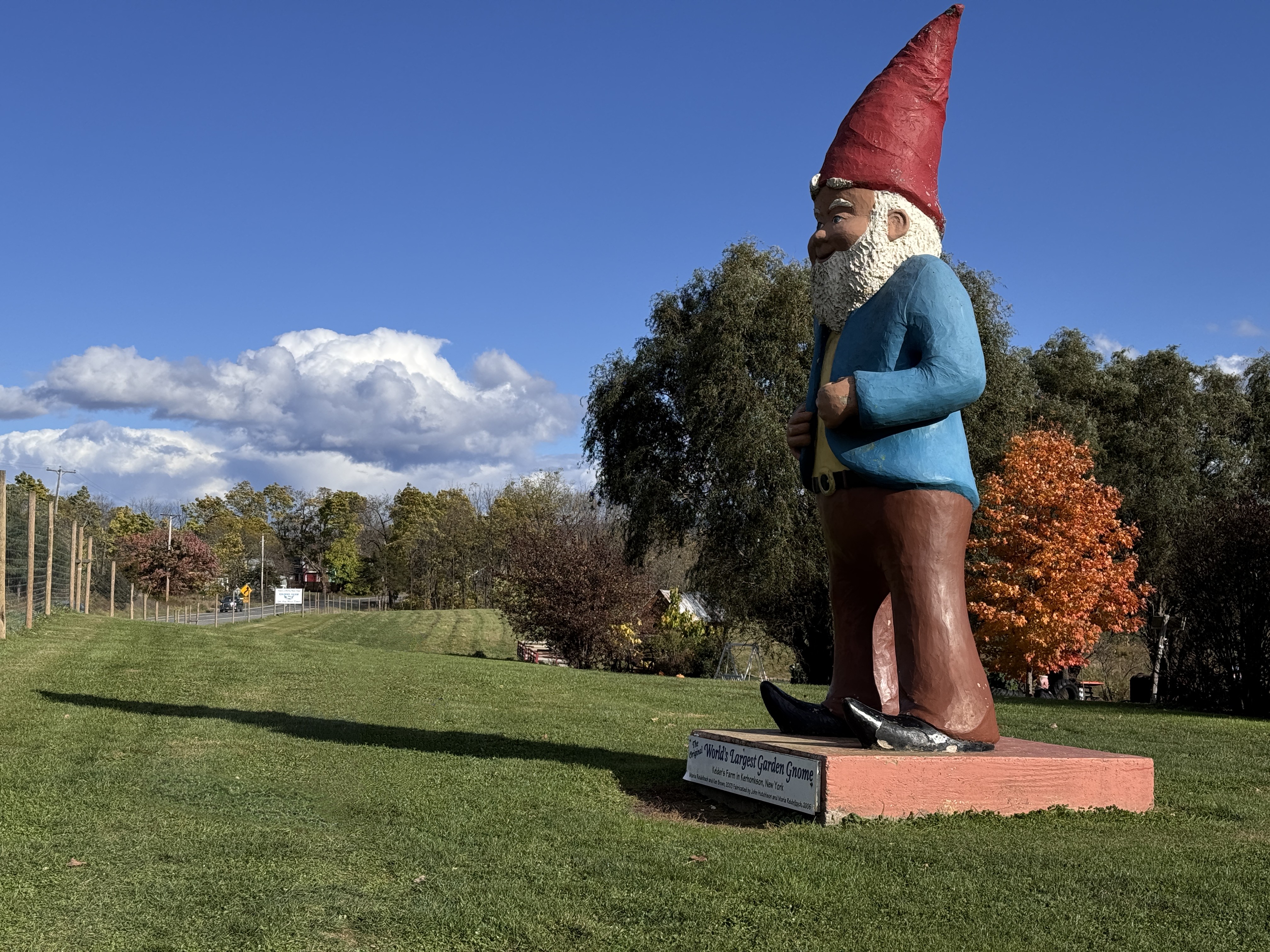 Tom's Guide videographer Marcus Cooper shoots a video of the garden gnome statue.