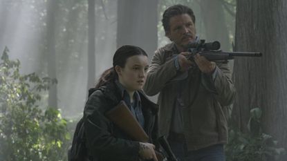 Bella Ramsey as Ellie and Pedro Pascal as Joel in The Last of Us