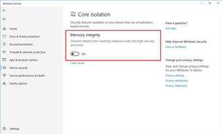 Disable Memory integrity on Windows 10